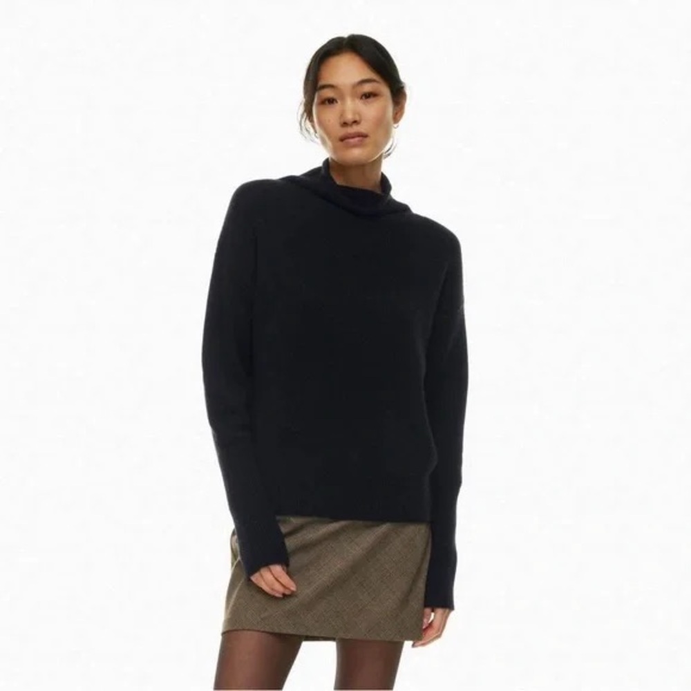 💕💜 Aritzia Wilfred Luxe 100% Cashmere Cyprie Mockneck Sweater Black XS EUC